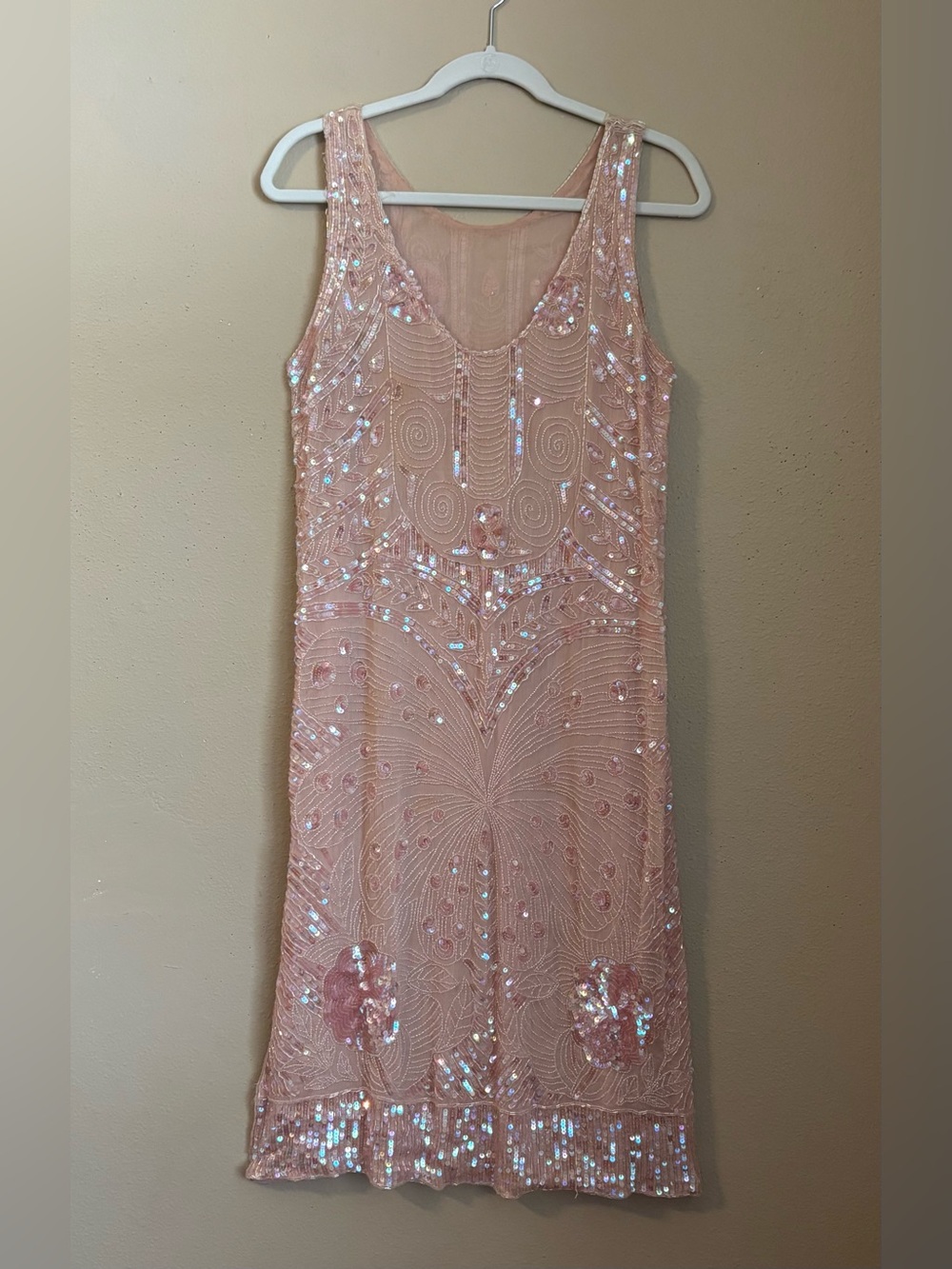 Vintage Fairy Art Deco Soft Pink/Blush Intricate Sparkly Iridescent Sequin Dress